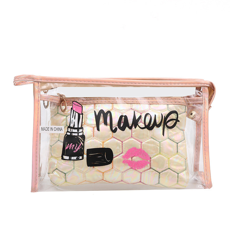 Wholesale Football Pattern Storage Bags, Travel PVC Two-piece Makeup Bags, Transparent Makeup Bags